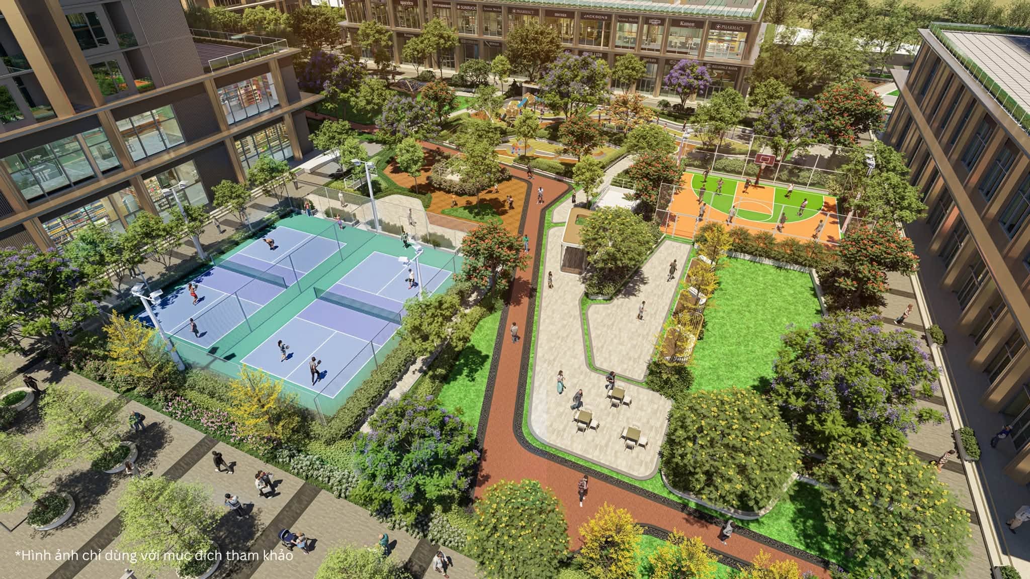 Phối cảnh sân bóng rổ, sân pickleball và công viên Imperia Ocean City