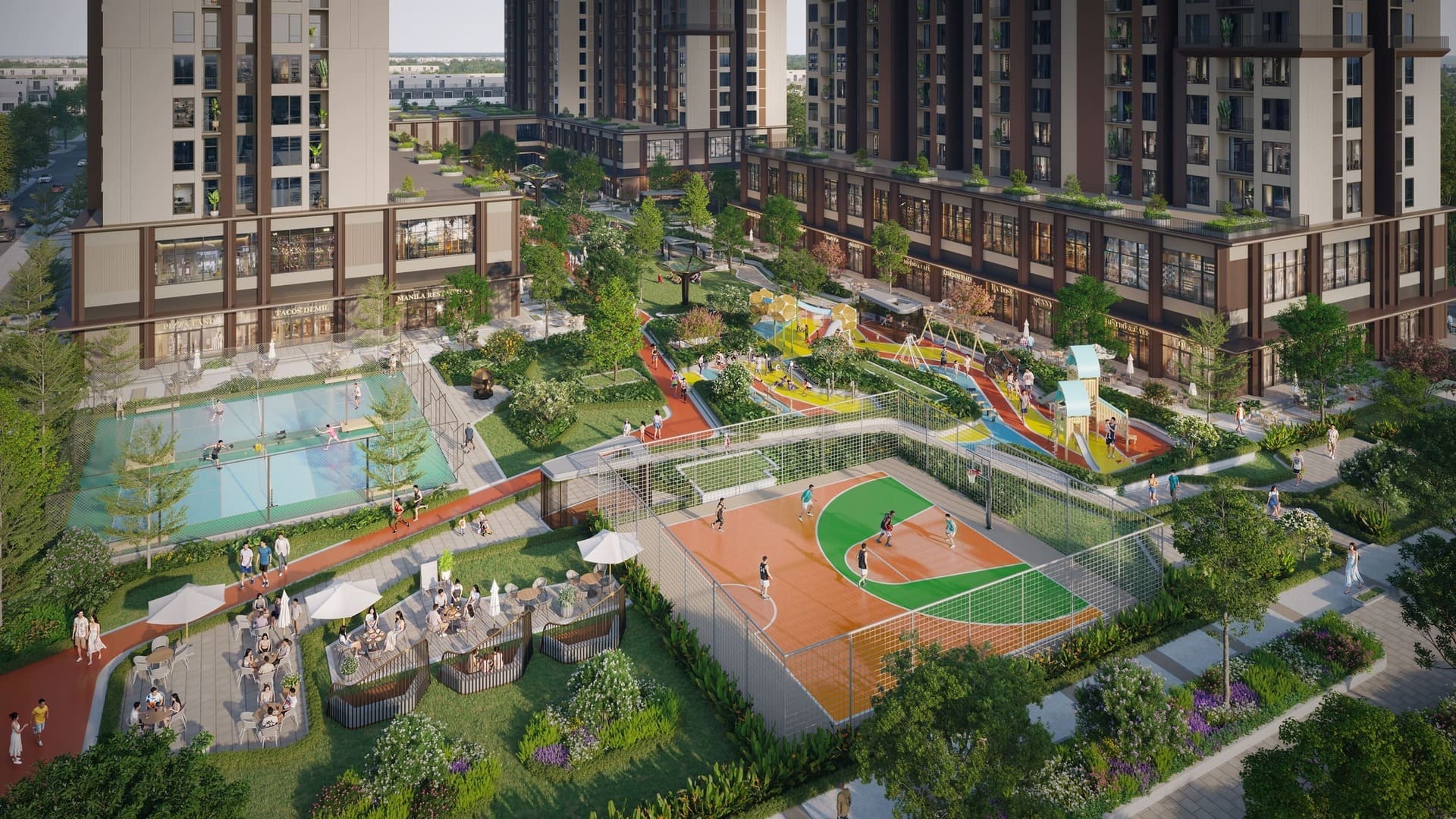 Phối cảnh công viên nội khu và sân thể thao đa năng dự án The CityOn