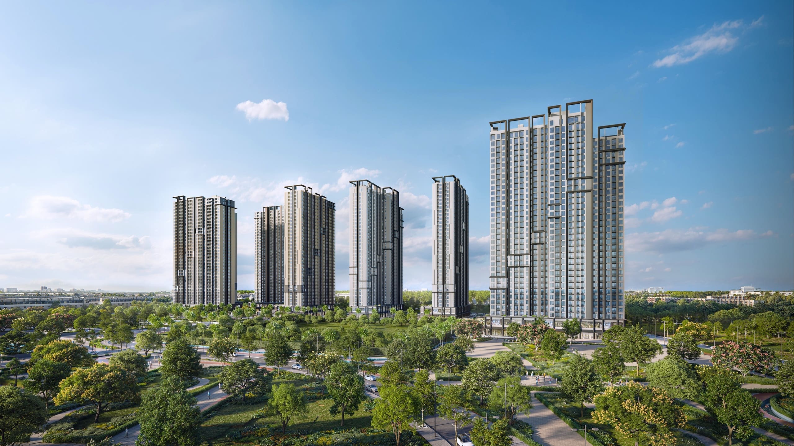Phối cảnh các tòa tháp chung cư hiện đại dự án The CityOn cùng công viên xanh
